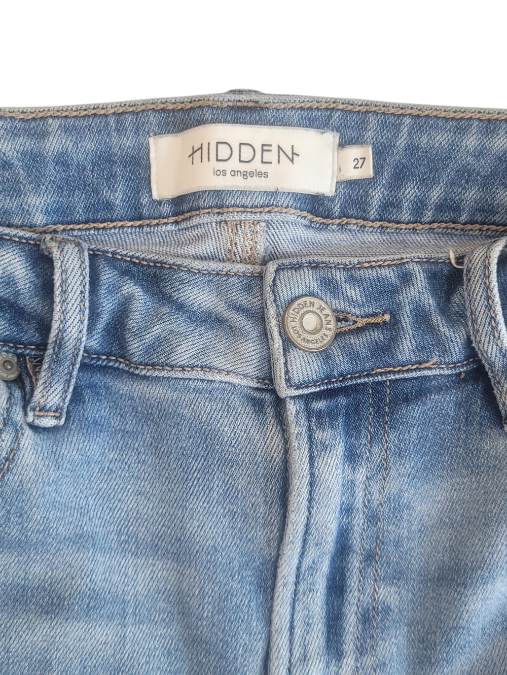 Hidden Los Angeles Blue Flare Jeans Raw Hem Stretch Denim Women’s Size 27 - Picture 2 of 7